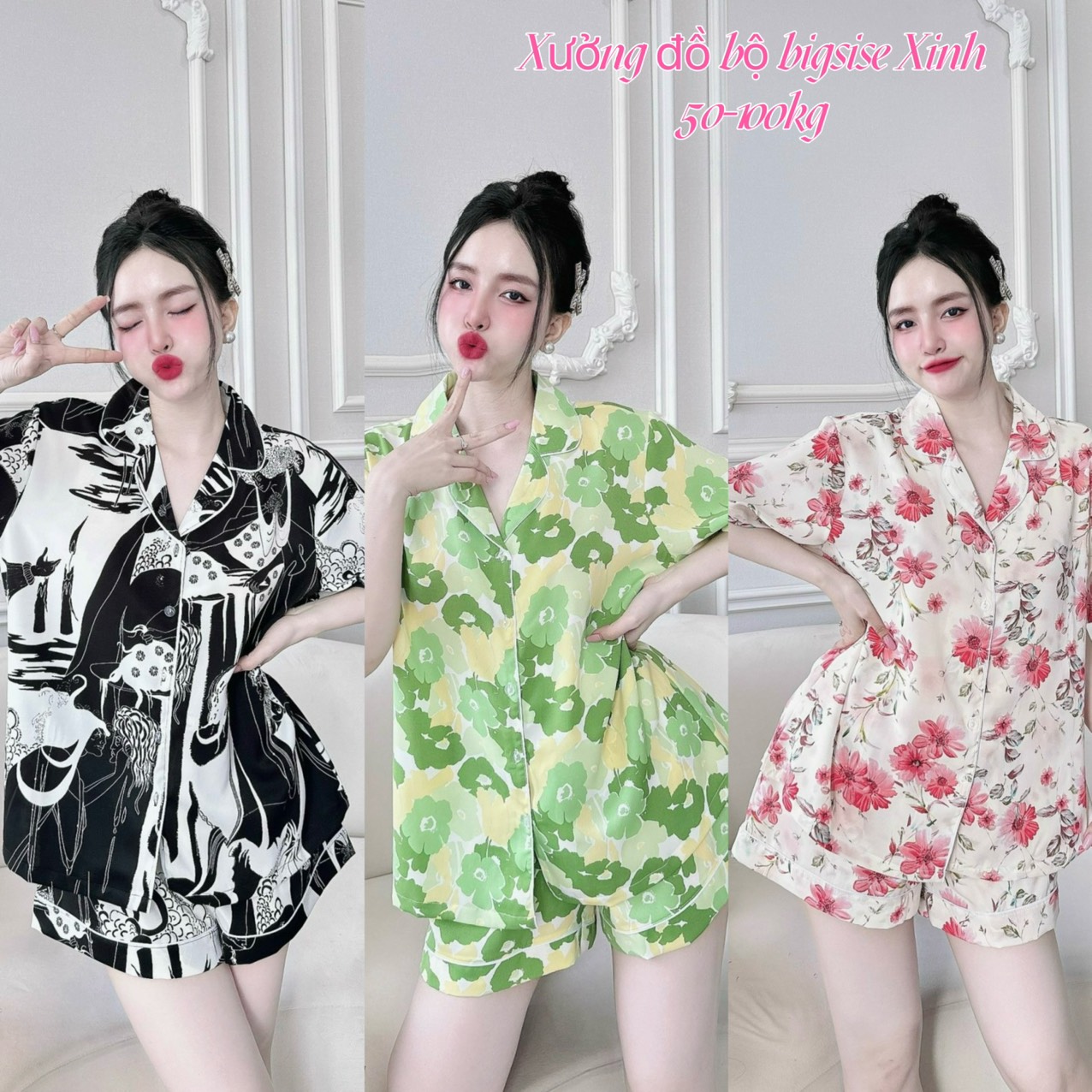 Đồ ngủ pijama nữ bigsize 50- 100kg đồ bộ mặc nhà thoải mái, mẫu đùi lụa mango đồ mặc hè mềm mát