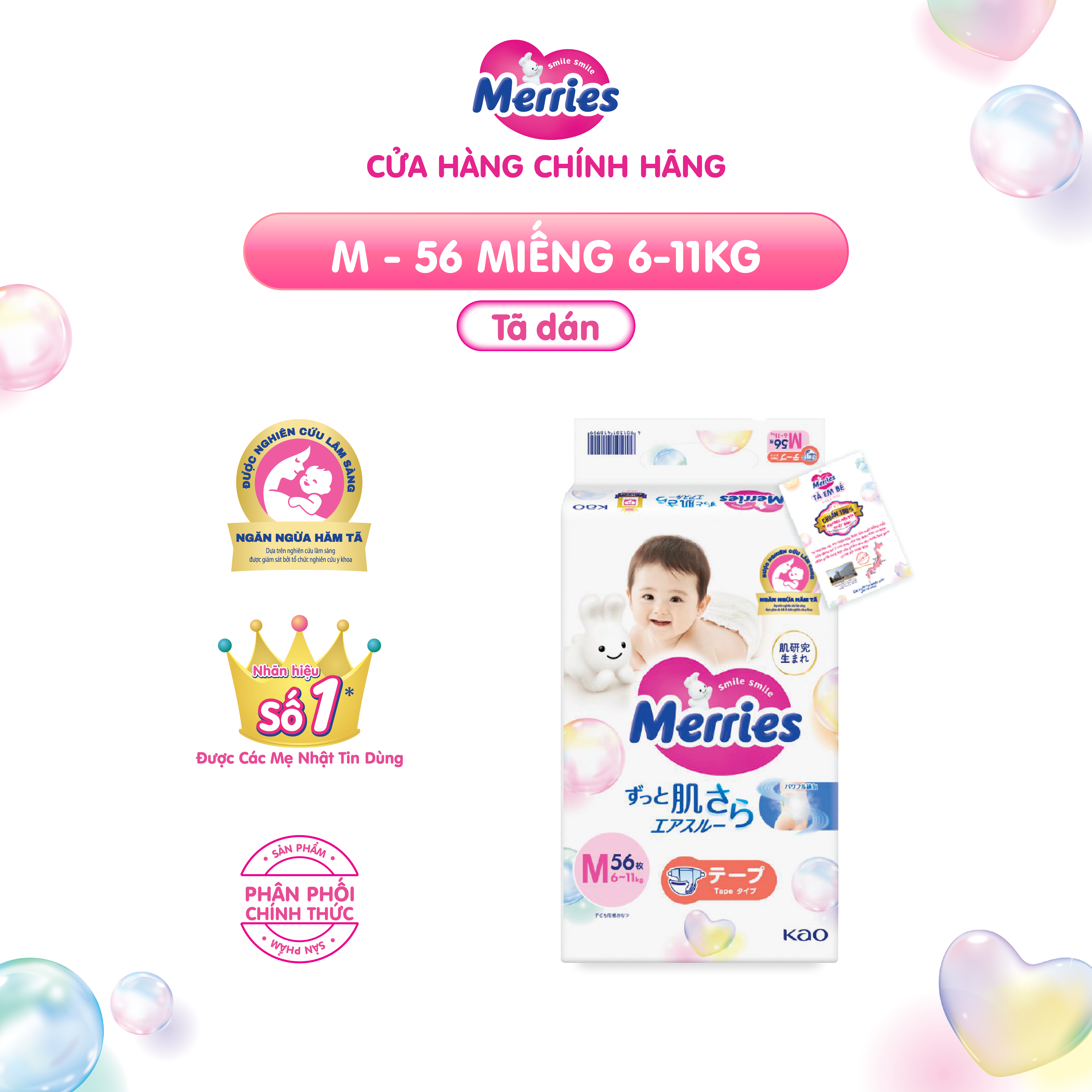 Tã/bỉm dán Merries size M - 56 miếng