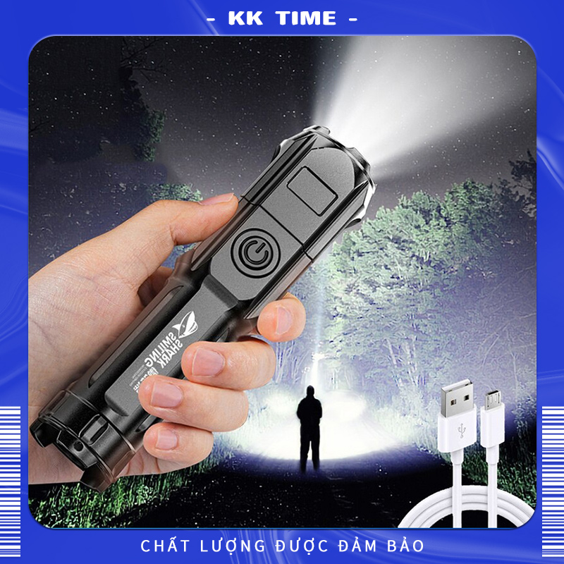 Đèn Pin LED Phóng To Mạnh, Đèn pin USB Đường Dài Siêu Sáng Công Suất Cao sạc kho báu ngoài trời siêu sáng xách tay đèn pin