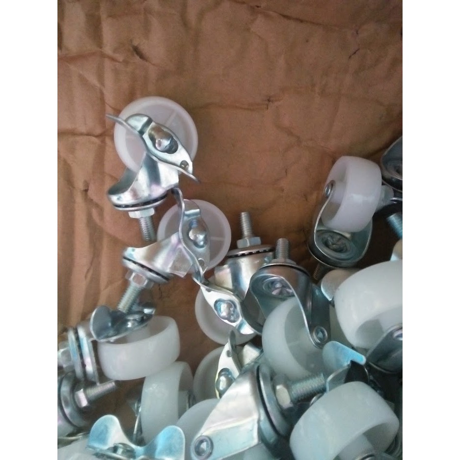 Bộ 4 bánh xe nhựa trắng cọc vít ren m8
