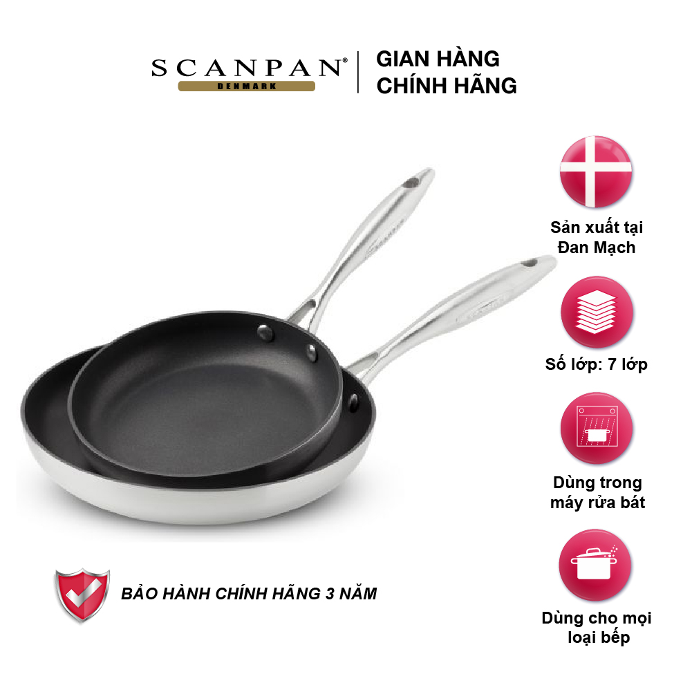 Bộ 2 chảo chống dính đáy từ Scanpan CTX 20cm & 28cm 65202803, thiết kế 7 lớp đúc liền, bảo hành chống dính 3 năm, sản xuất tại Đan Mạch