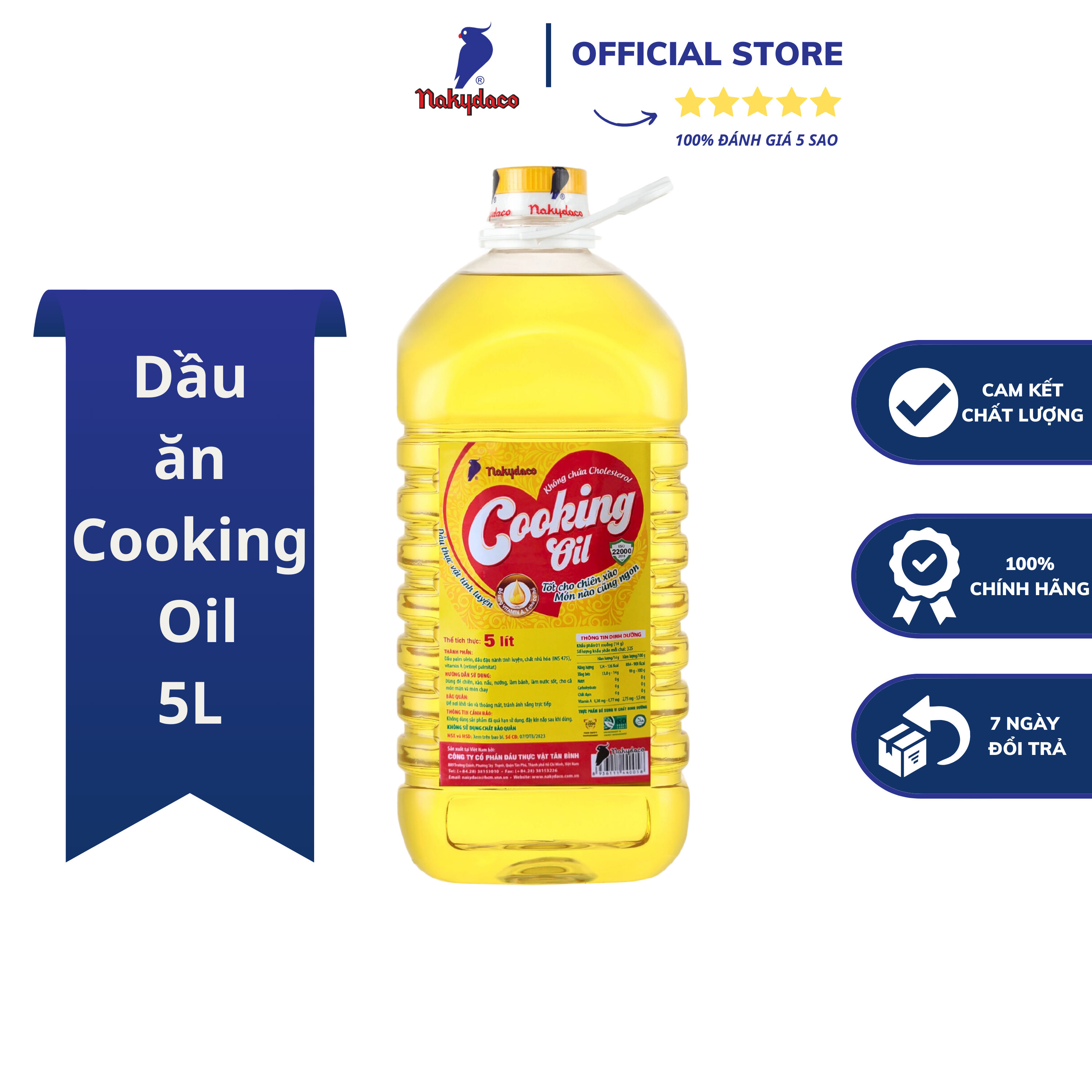 Dầu Ăn Cooking Oil Nakydaco Chai 5L – Dầu Ăn Con Két-Hàng Chính Hãng – Tốt Cho Sức Khỏe