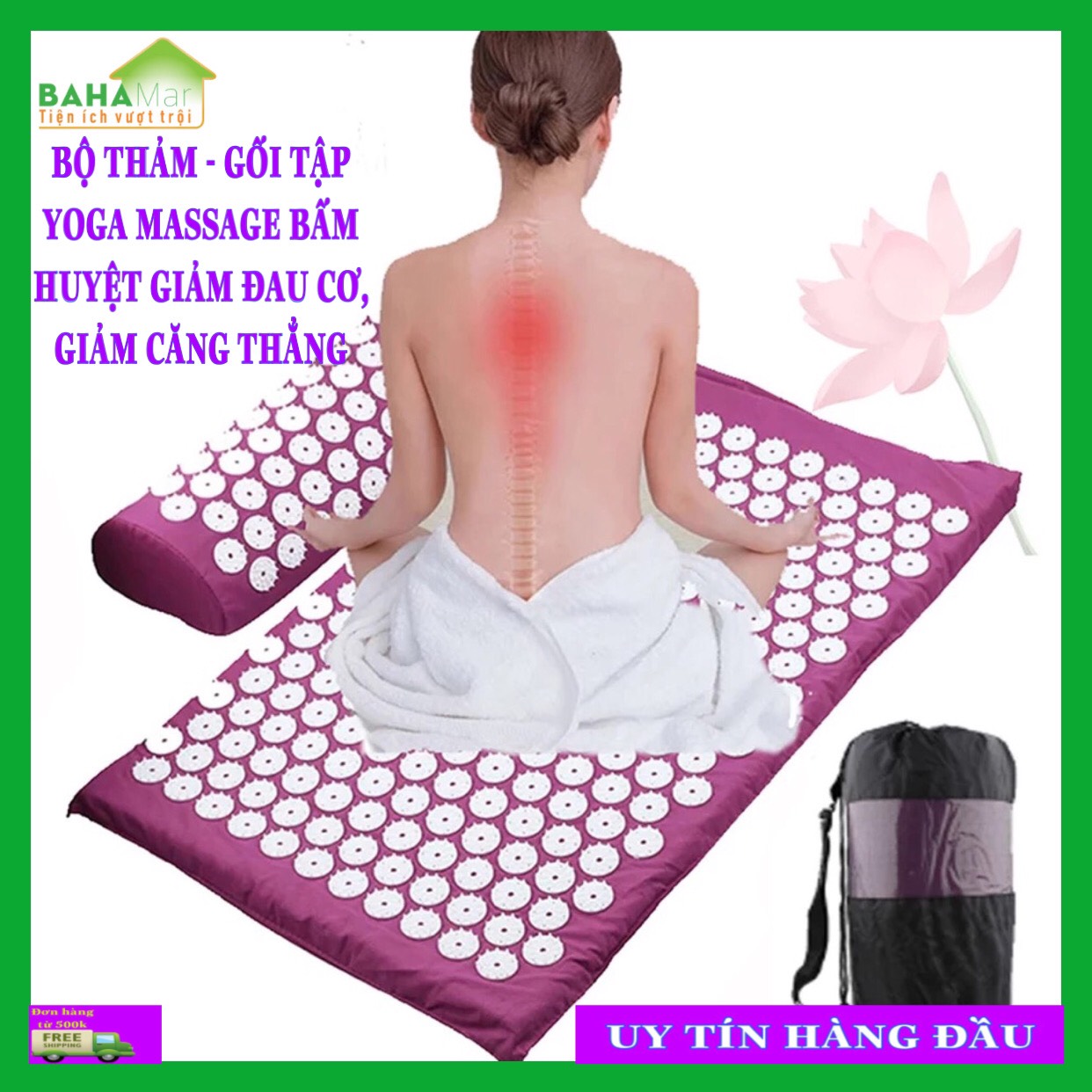 BỘ THẢM - GỐI TẬP YOGA MASSAGE BẤM HUYỆT GIẢM ĐAU CƠ, GIẢM CĂNG THẲNG "BAHAMAR" được lấy cảm hứng từ Ấn Độ cổ đại từ chữa bệnh truyền thống, theo Y học cổ truyền Trung Quốc để kích hoạt cơ thể sản xuất tinh lực.