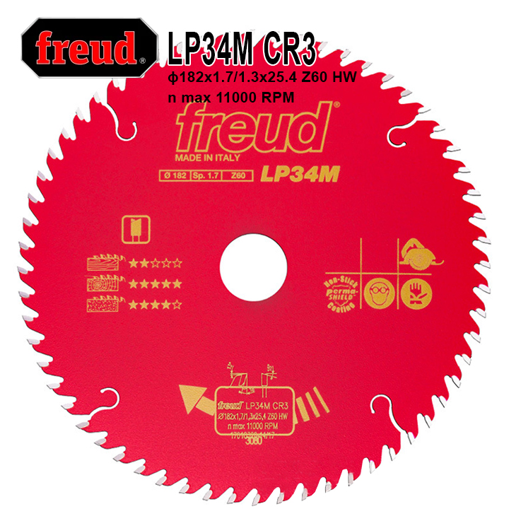 Lưỡi cưa gỗ hợp kim 182 x 25.4 mm x 60t freud lp34m cr3