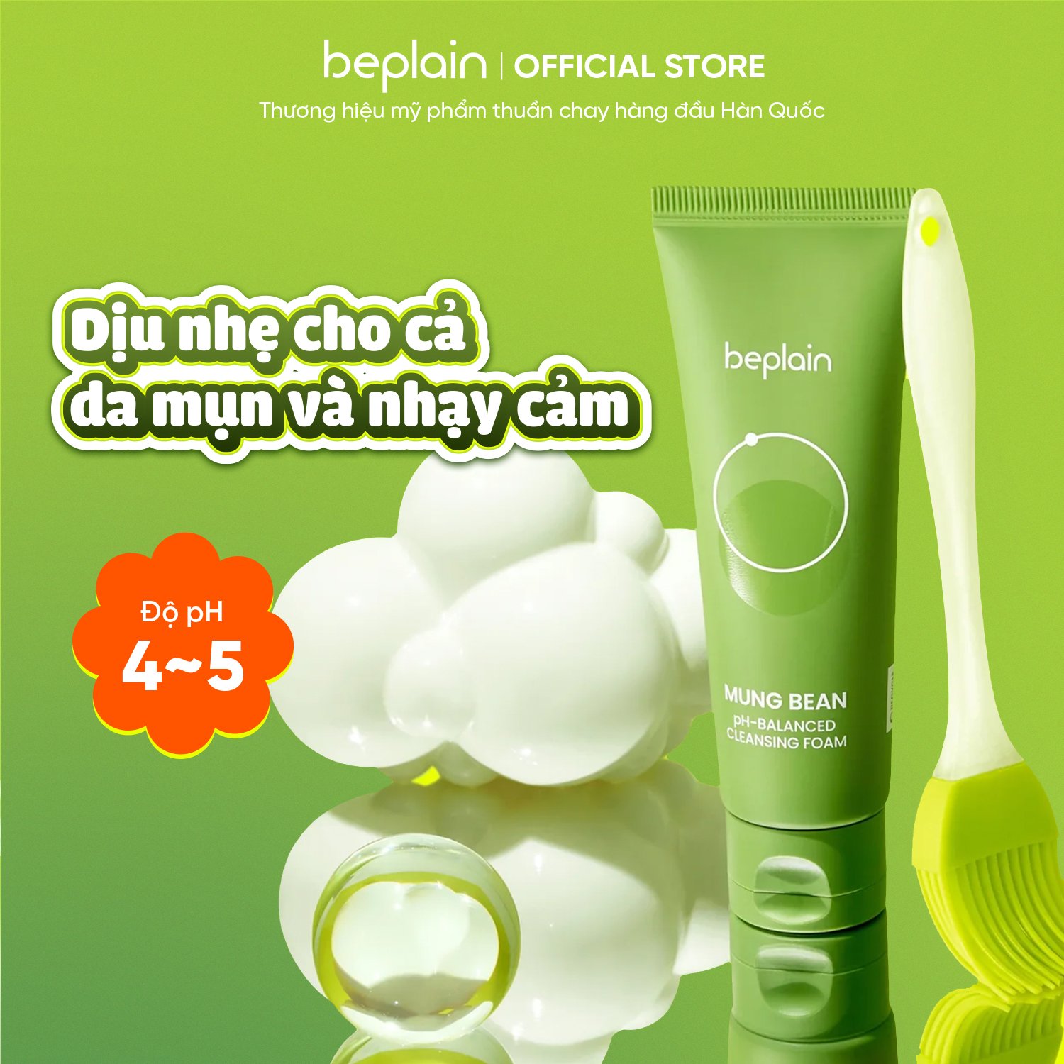 Sữa rửa mặt sạch sâu dịu nhẹ beplain mung bean ph-balanced cleansing foam 80ml