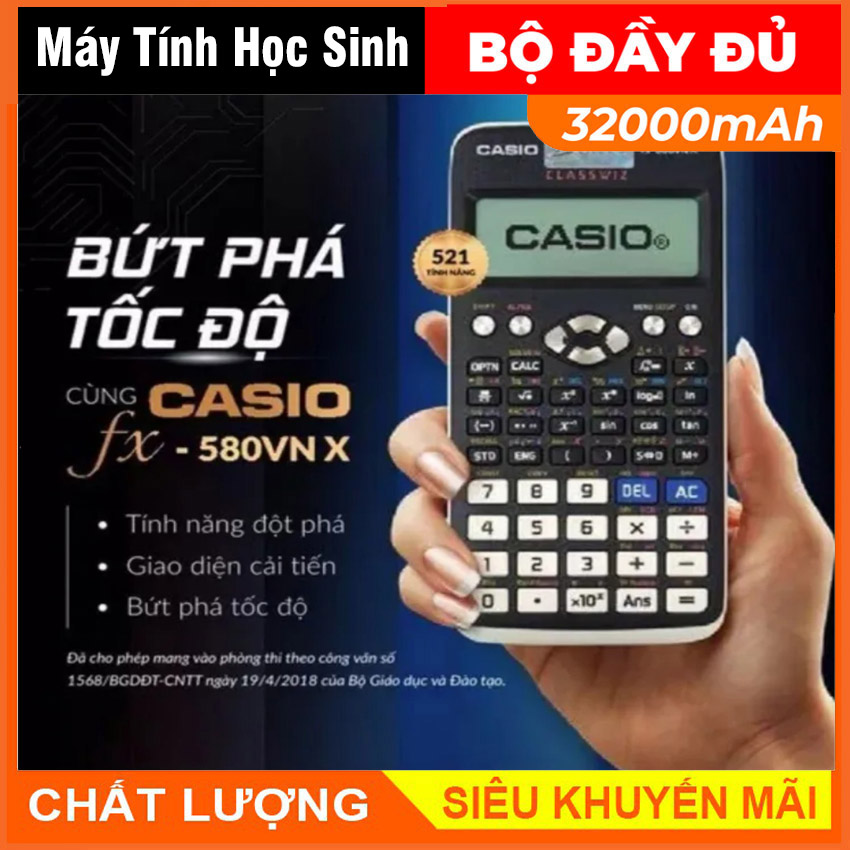 Máy Tính Máy tính Khoa học Casio 580VNX Máy tính dành cho học sinh sinh viên Hàng Casio Thái Lan Bảo Hành Toàn Quốc có hiệu suất cao tốc độ tính toán nhanh phù hợp với nhiều cấp học từ học sinh sinh viên