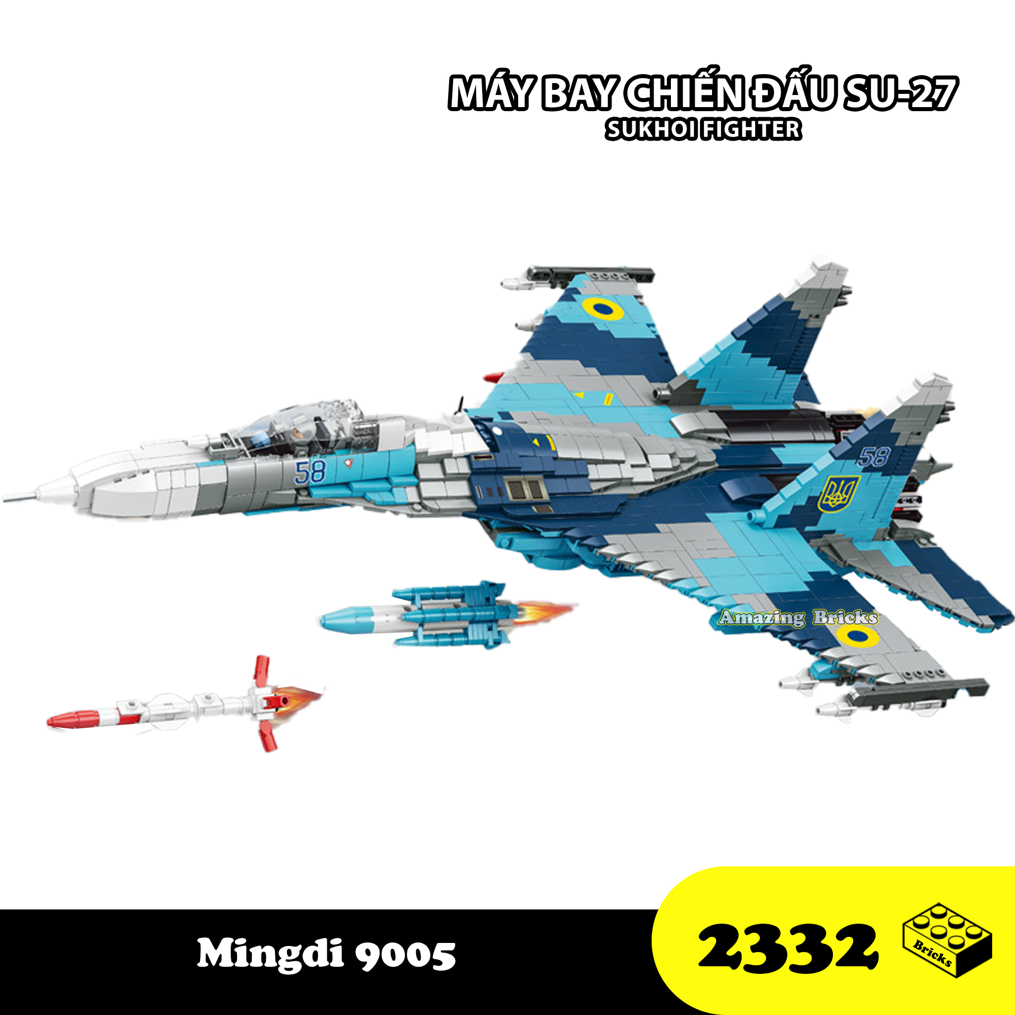 Đồ chơi lắp ráp máy bay tiêm kích chiến đấu su-27, mingdi 9005 sukhoi fighter, xếp hình thông minh, mô hình quân sự