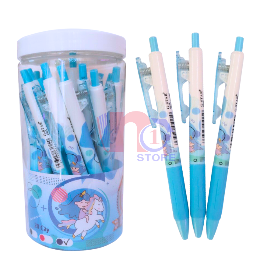 Hộp 20 cây bút bi bấm lưỡng mực, mực xanh p095 gstar