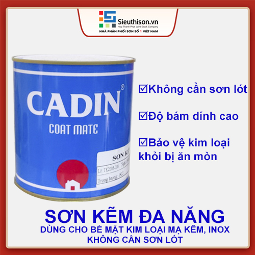 CADIN - SƠN KẼM ĐA NĂNG không cần lót, dành cho Kim Loại mạ kẽm, inox - Lon 3L