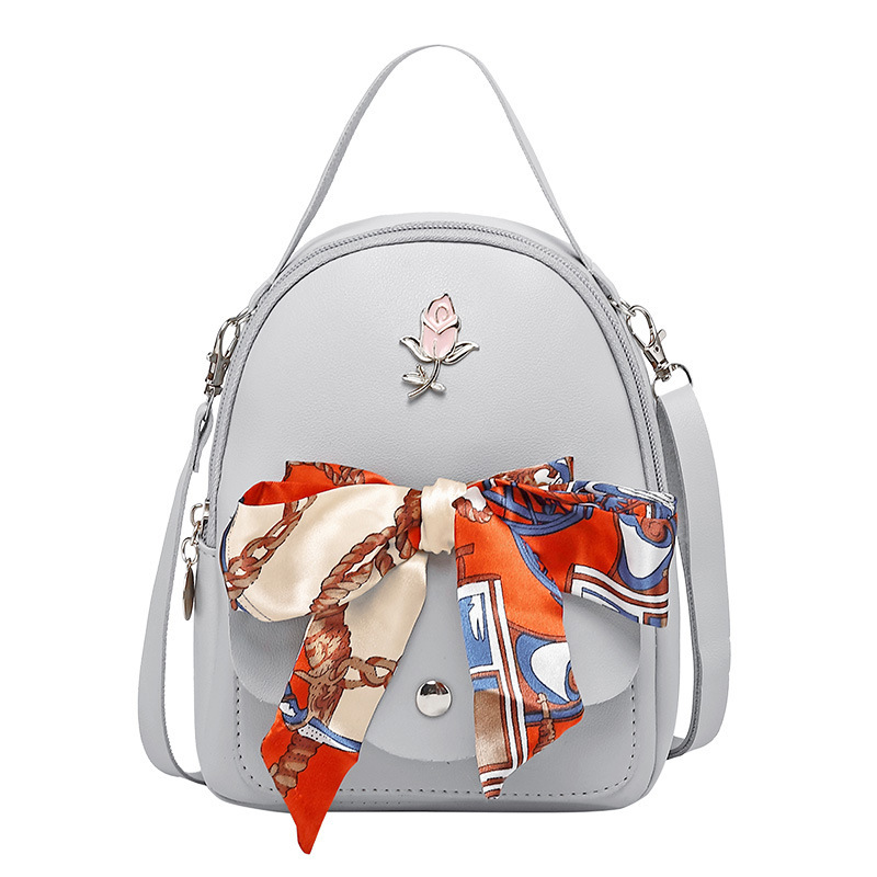 Balo Hoa Da Mềm Buộc Dây Dễ Thương BL27 Màu Xám