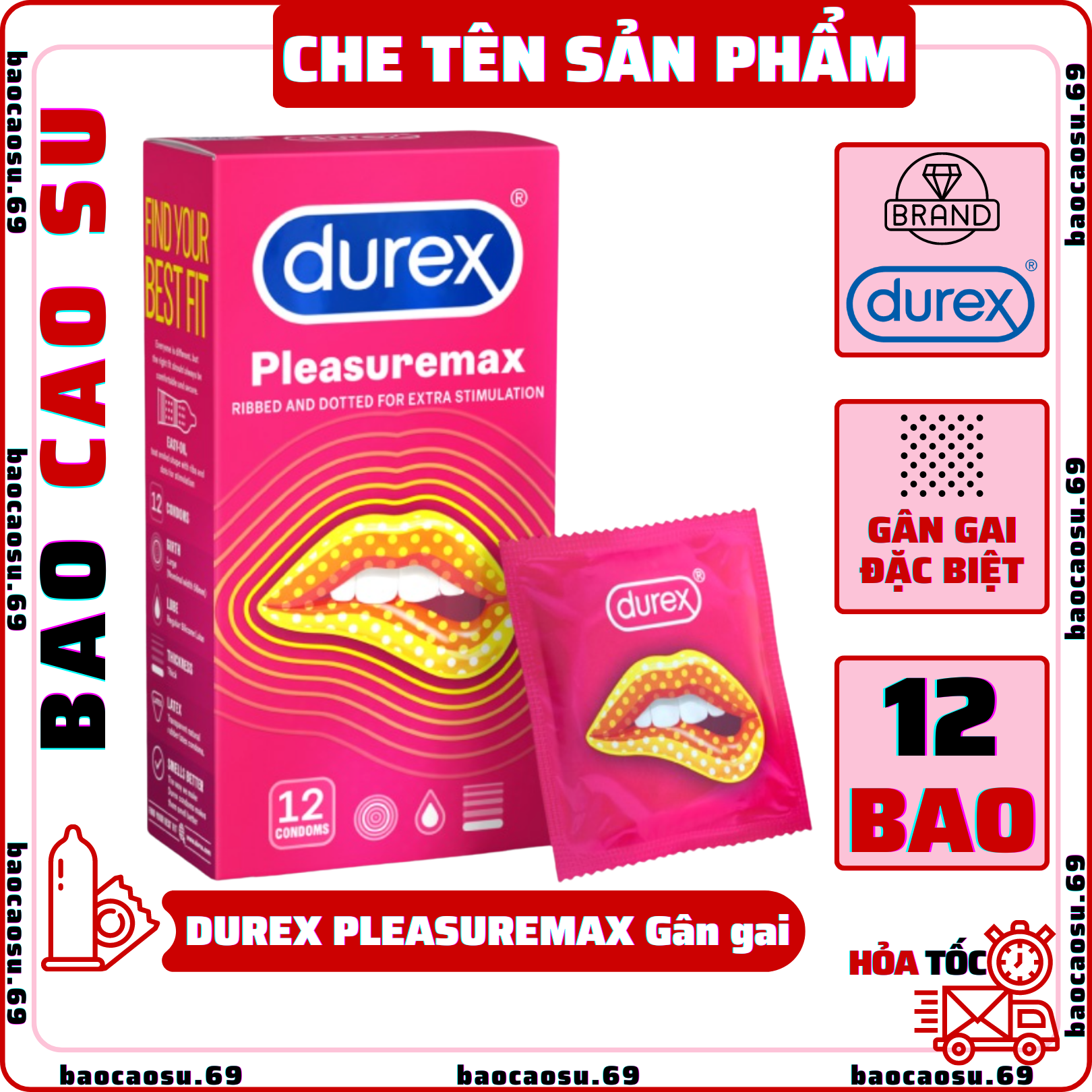  Bao Cao Su Durex Pleasuremax Gân Gai Tăng Khoái Cảm Hộp 12 Bao 