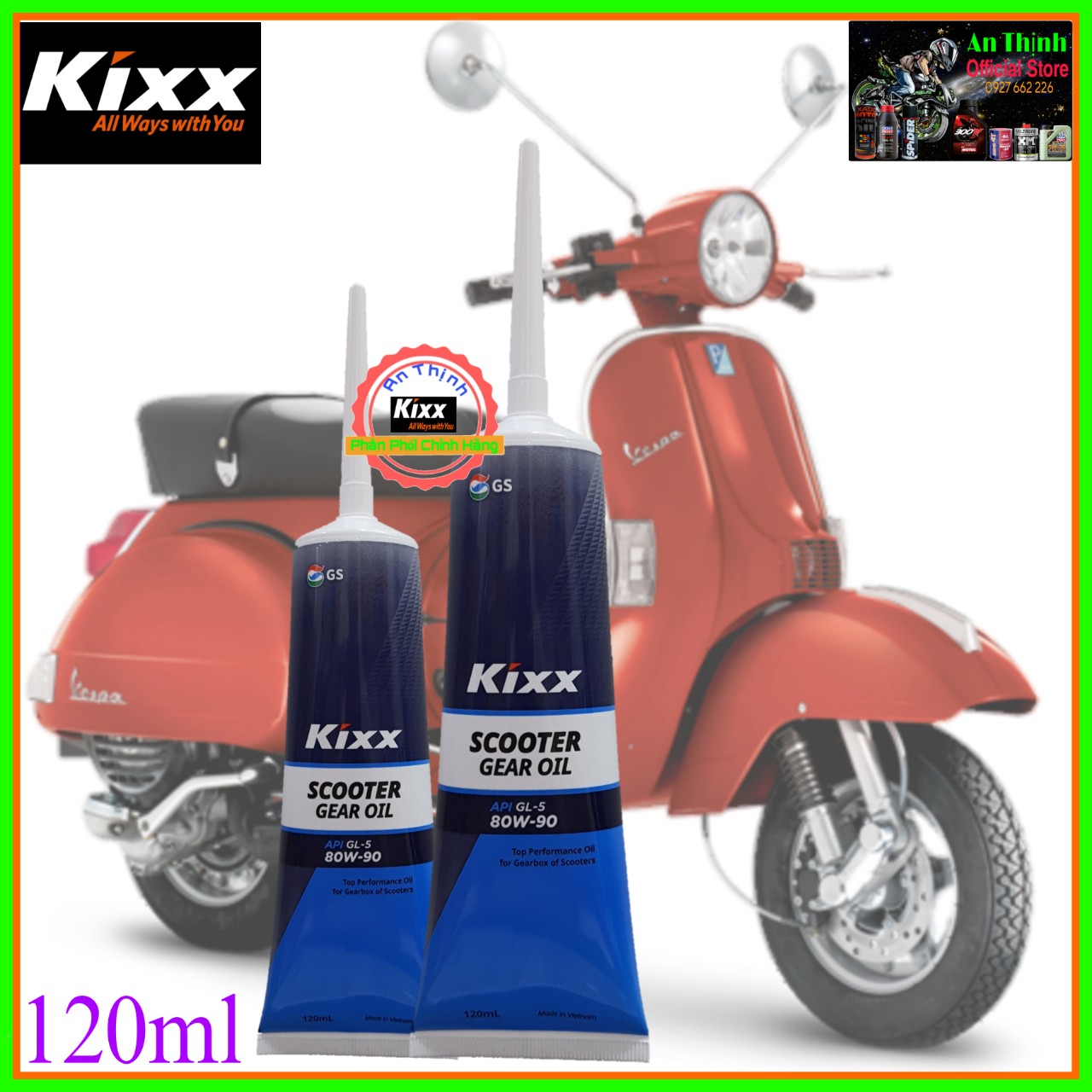 Nhớt láp, hộp số xe tay ga kixx api gl-5 80w90 120ml