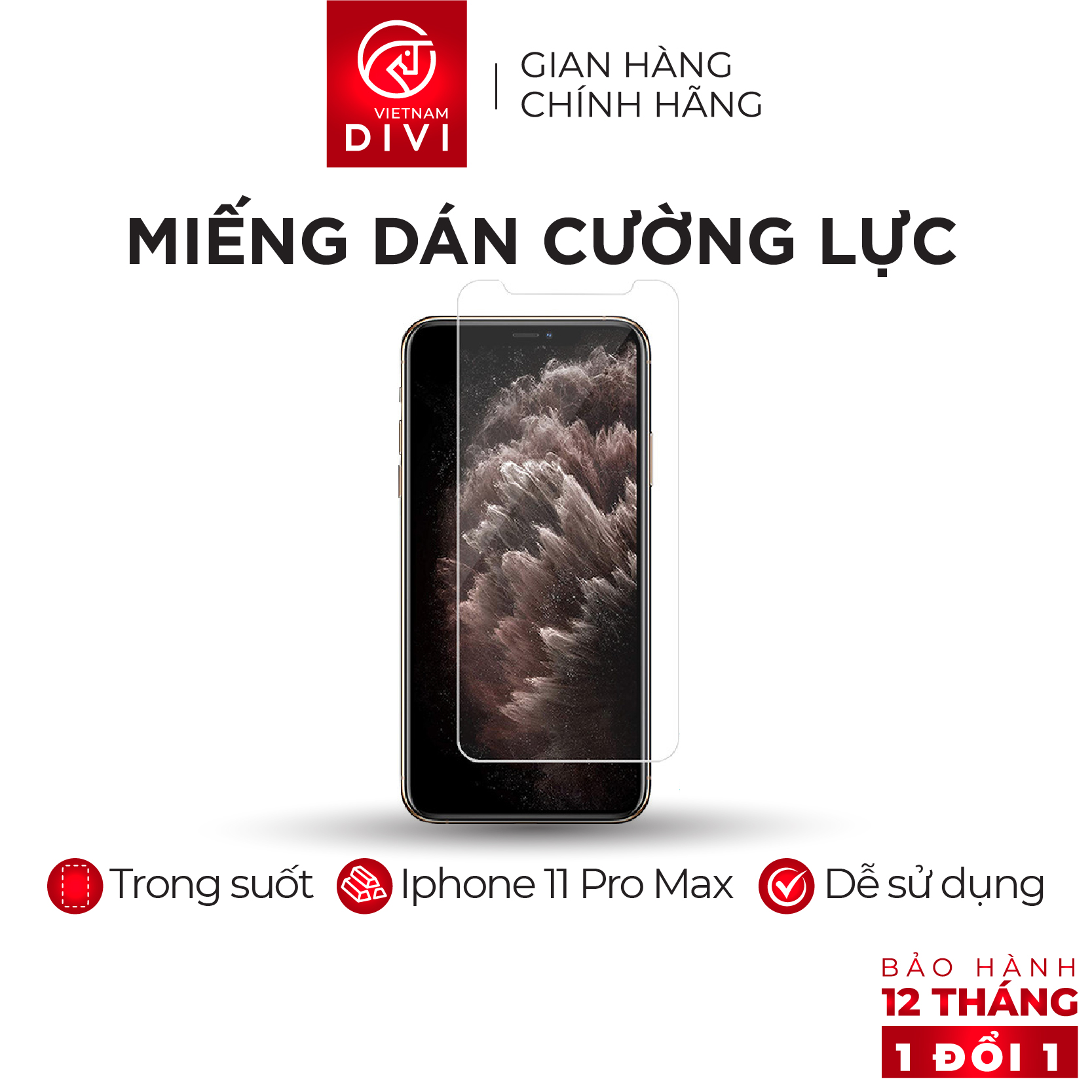 Miếng Dán Điện Thoại Bảo Vệ Màn Hình Điện Thoại iPhone 11 Pro Max DIVI P6372 Chống Trầy Chống Va Đập Bảo Vệ Màn Hình Khỏi Rơi, Vỡ - Hàng Chính Hãng