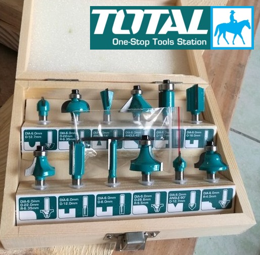 Bộ 12 mũi phay gỗ 6mm 8mm 12mm total tacsr0121 bộ mũi đa năng 12 món này có hầu hết các loại đầu cần thiết cho việc sử dụng của các bạn trong việc bo góc chạy rãnh viền bộ 12 mũi phay gỗ 6mm