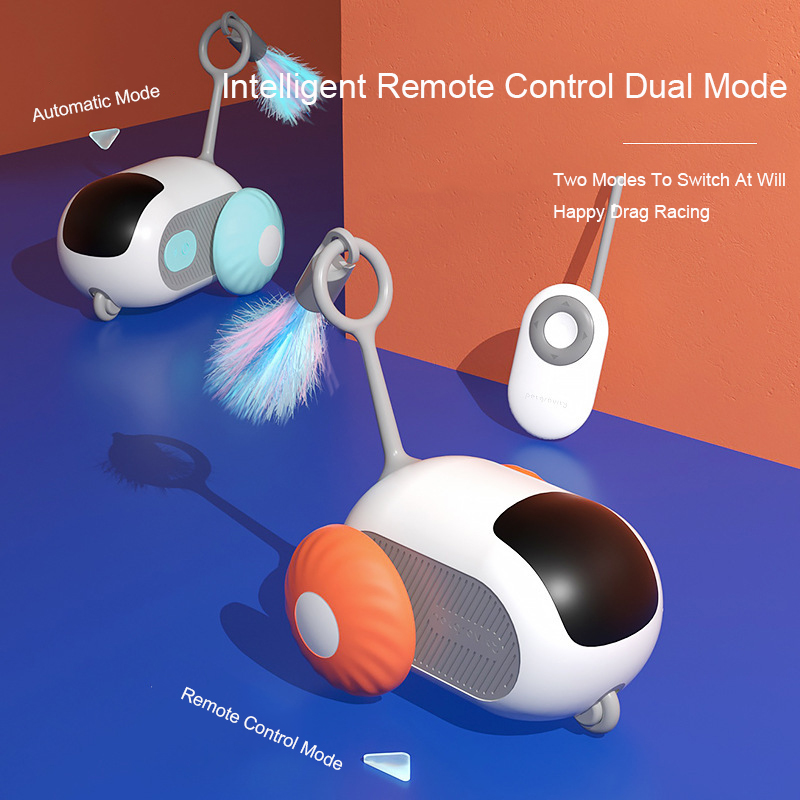Xe thể thao chạy bộ thông minh điều khiển từ xa đồ chơi mèo điện giải trí giảm nhàm chán thú cưng chuột nhỏ tương tác lông vũ gậy mèo đồ chơi mèo