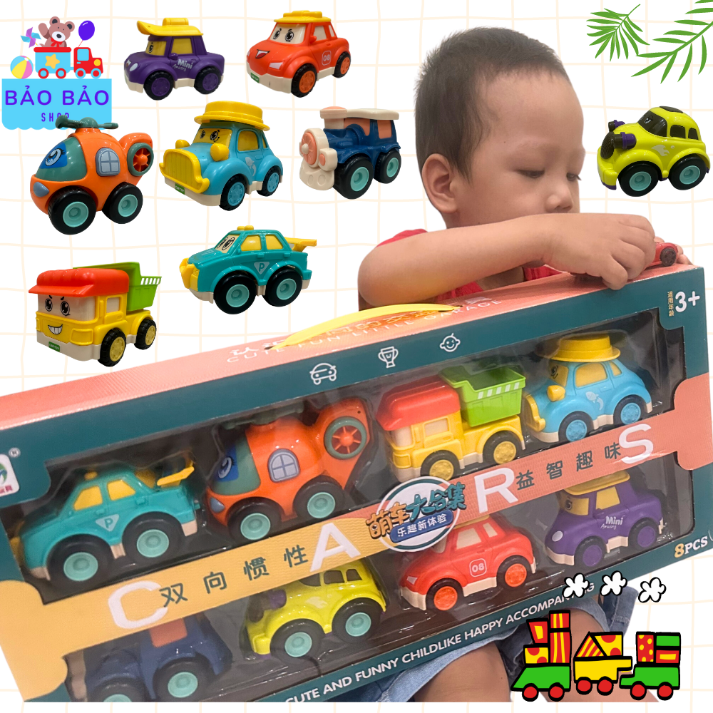 Bộ 8 xe đồ chơi poli to chạy đà món quà cho bé