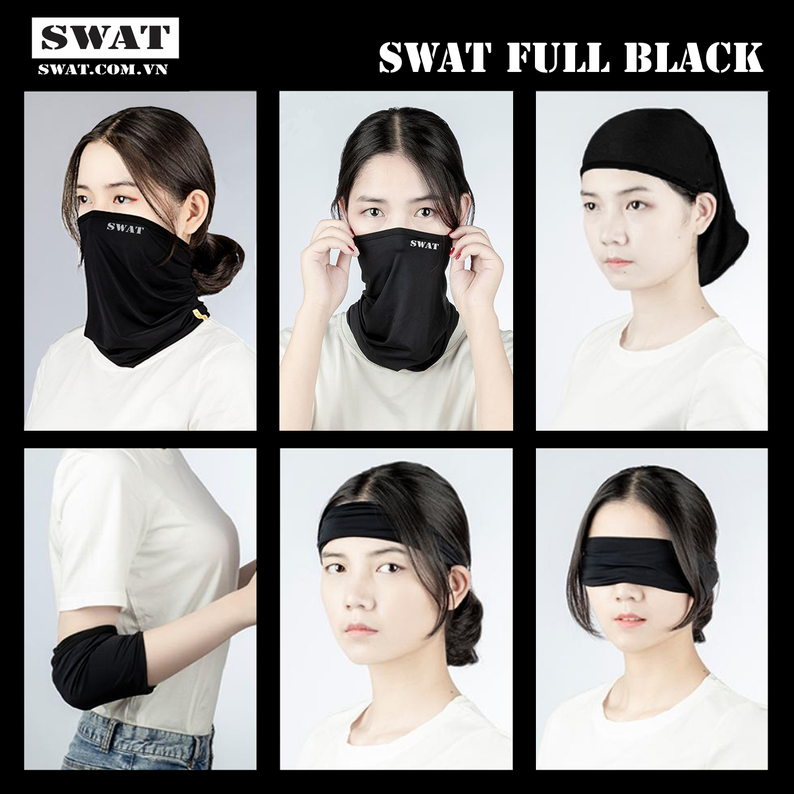 Giá Tốt-Khăn đa năng Swat full đen cao cấp dạng ống-chống bụi-chống nắng-đi phượt