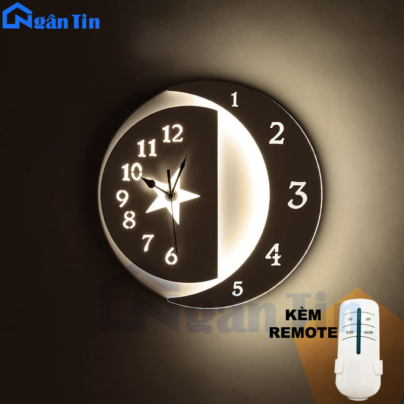 Đèn Led treo tường gắn tường tích hợp đồng hồ Led 8w 3 chế độ màu GT412 Ngân Tin (Kèm remote điều khiển từ xa tiện dụng)