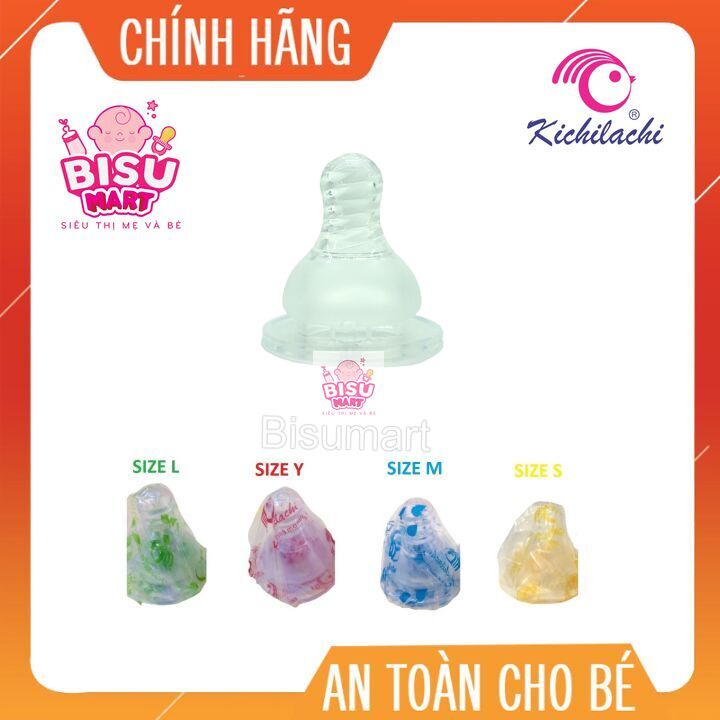 Núm vú silicon siêu mềm cổ hẹp Kichilachi Size S, M, L, Y
