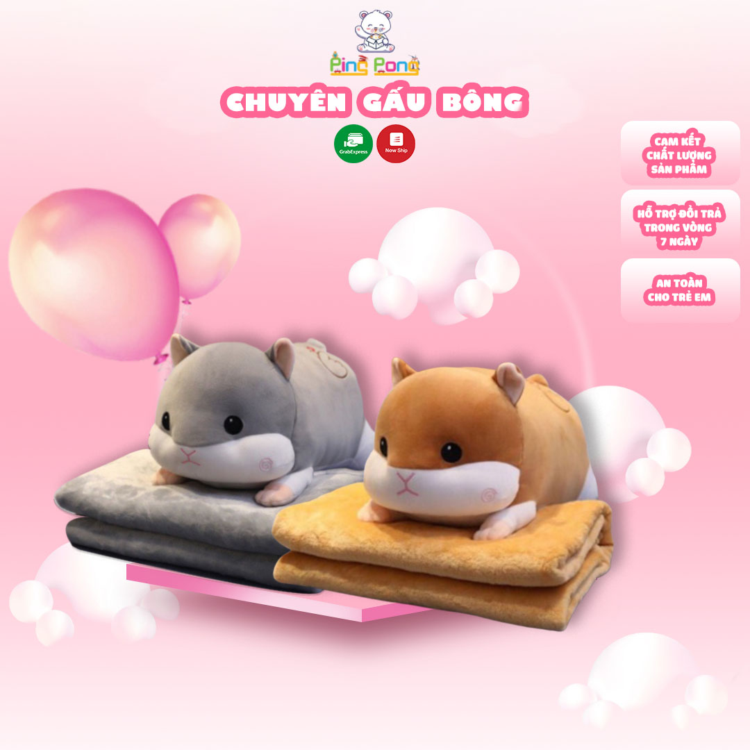Bộ chăn gối văn phòng tiện lợi. Gấu bông 3in1 chuột Hamster siêu dễ thương, đáng yêu. Gấu bông chất lượng ca