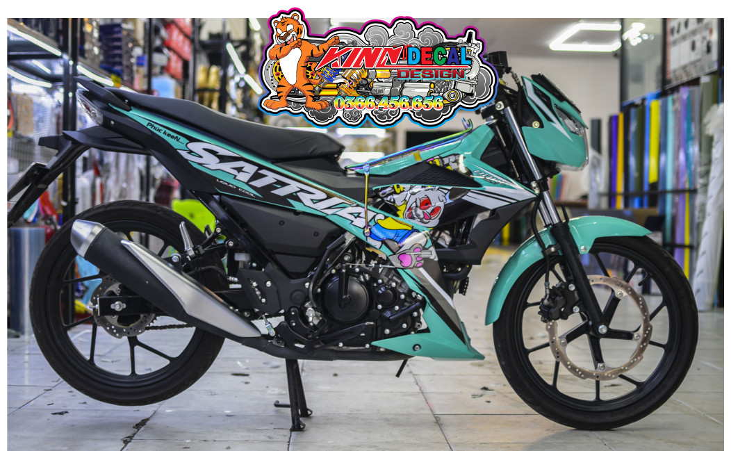 Tem Trùm Satria mẫu thỏ ohlins màu xanh đen xám trắng
