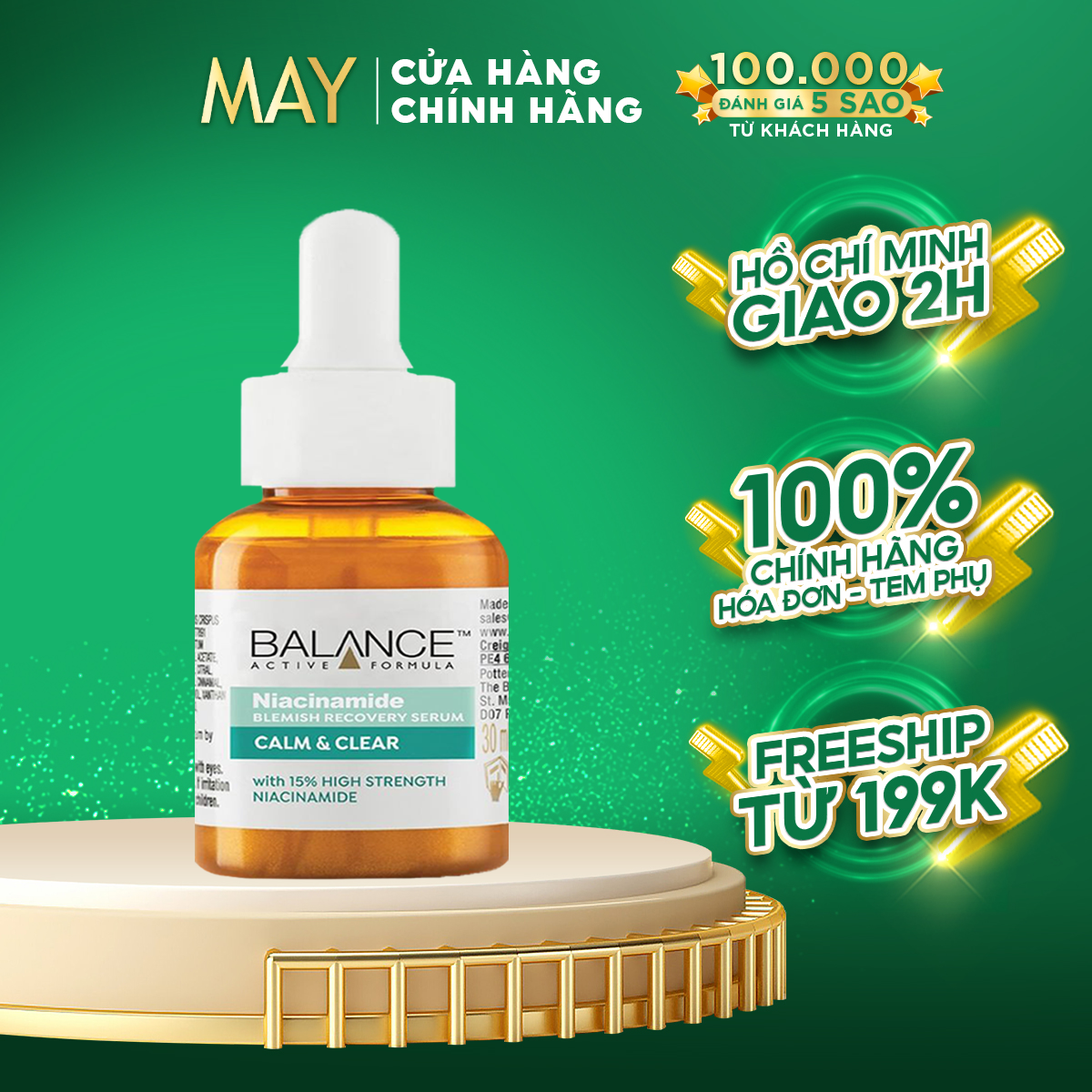 Tinh Chất Serum BALANCE Giảm Mụn Mờ Thâm Niacinamide Calm & Clear Active Formula Blemish Recovery Serum 30ml