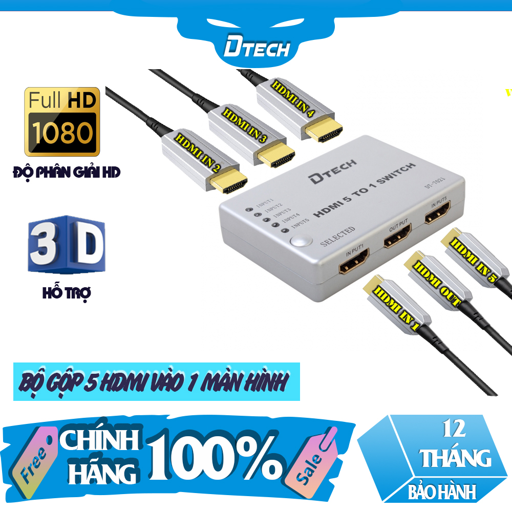 BỘ GỘP 5 THIẾT BỊ HDMI VÀO 1 MÀN HÌNH CHÍNH HÃNG DTECH DT7021