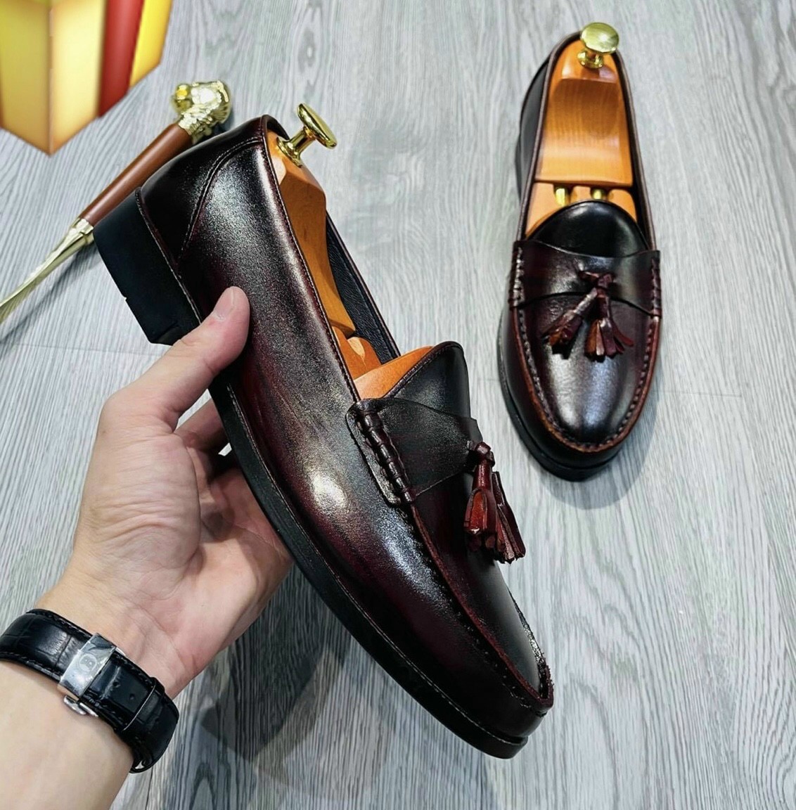 Giày lười công sở da bò đế phíp gỗ cao cấp