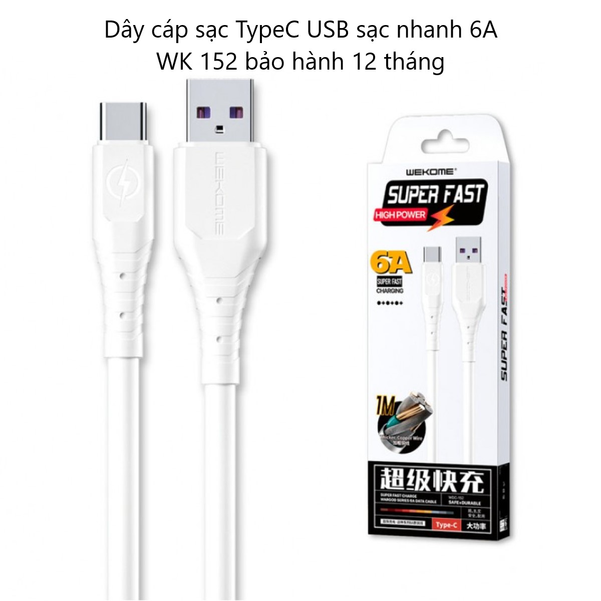 Dây cáp sạc iphone typec micro sạc nhanh 6a wk 152 bảo hành 12 tháng