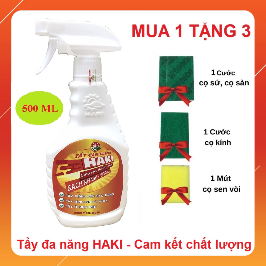Tẩy rửa đa năng Haki – Tẩy sạch cặn Canxi, vết ố vàng, vệt đen trong bồn tắm sứ, gạch men, làm sáng inox