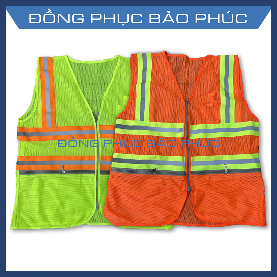 Áo gile lưới phản quang 2 túi  3M giá rẻ, dây kéo tiện lợi, phát sáng cho môi trường làm việc ban đêm đủ màu sắc
