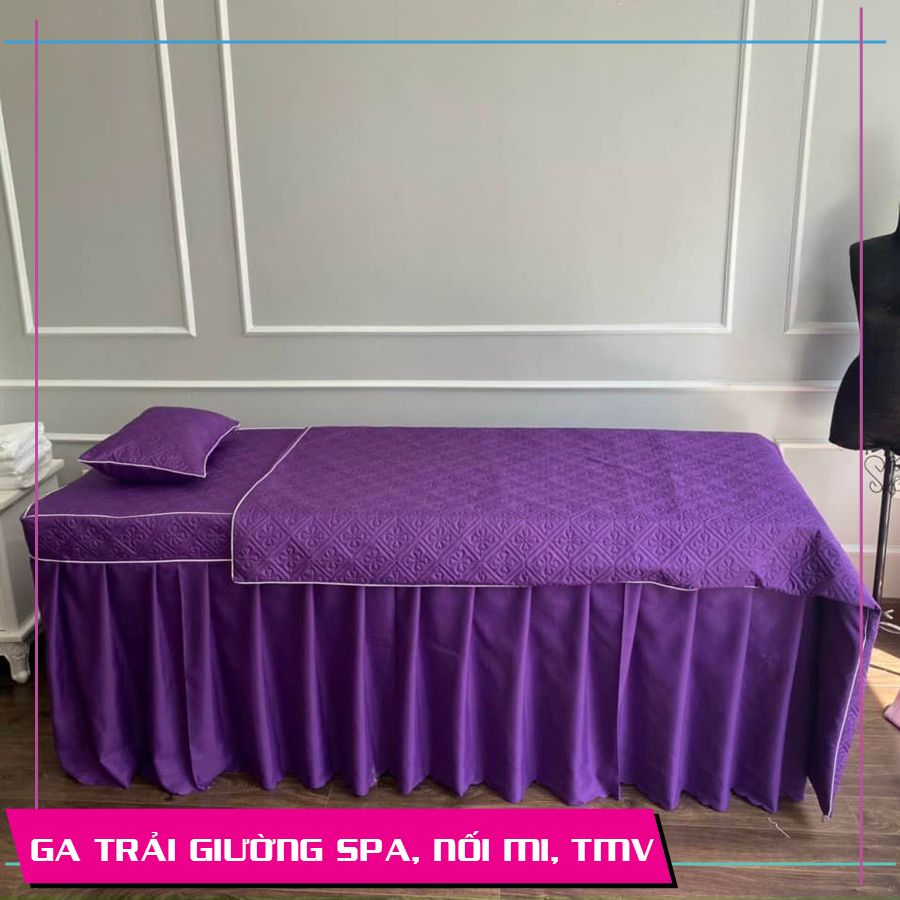 Bộ ga giường spa, ga giường mi, phun xăm cotton satin trần bông cao cấp, có khoét lỗ theo yêu cầu
