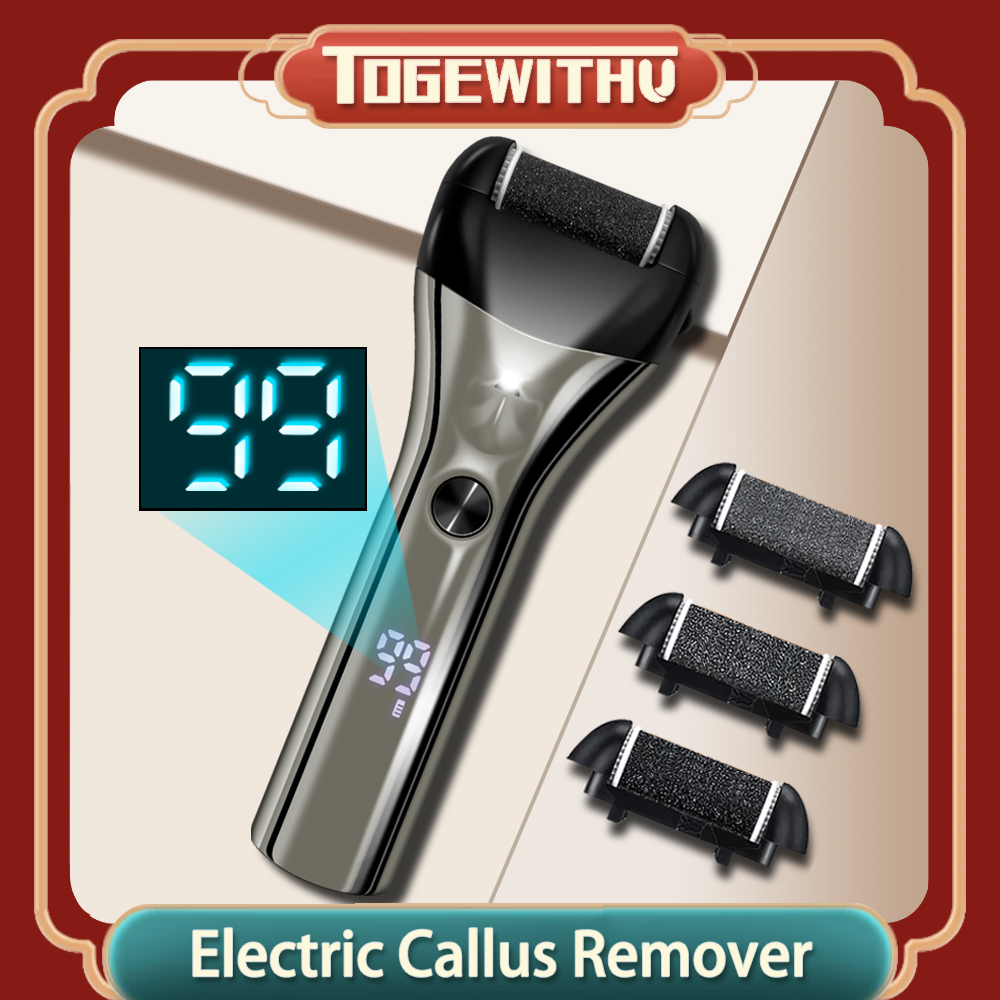 Máy chà tế bào chết trên gót chân với 3 đầu lăn dùng cho các tình trạng da chân chai sạm dày nứt nẻ da chết, có thể sạc lại và chống thấm nước (màu đen) - INTL