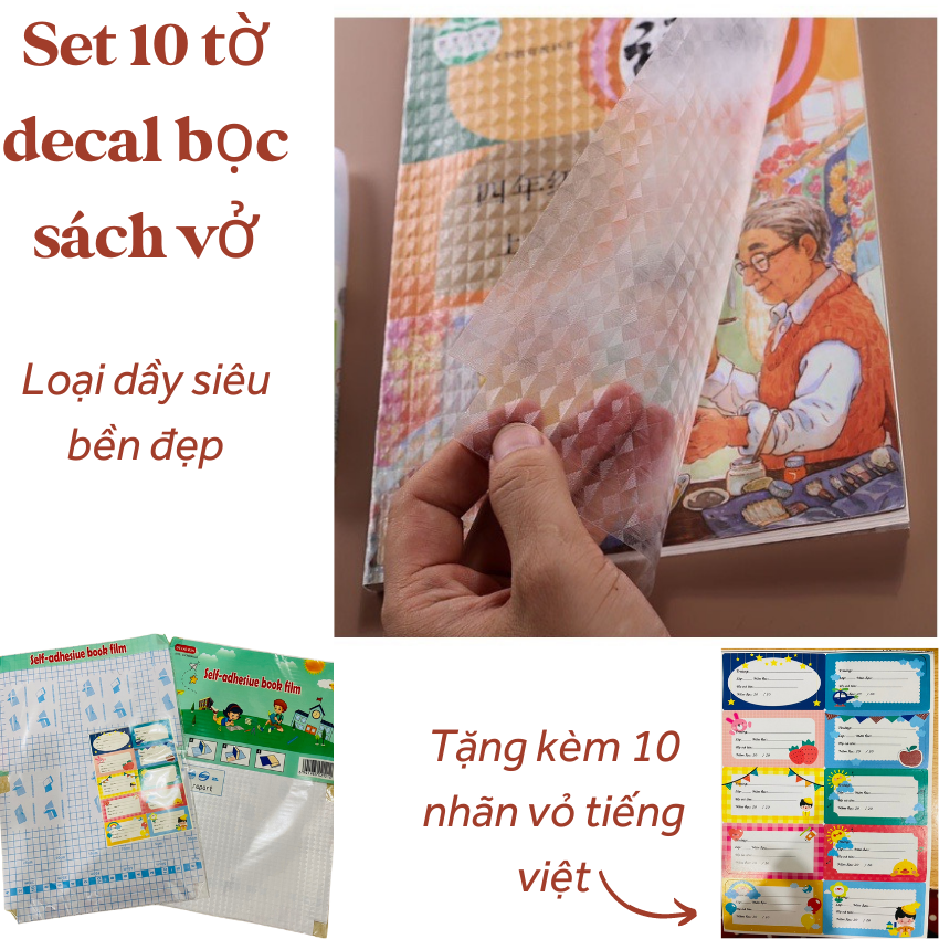 Set 10 Tờ Decal Trong Suốt Bọc Sách Vở Chống Thấm Nước - Q09780