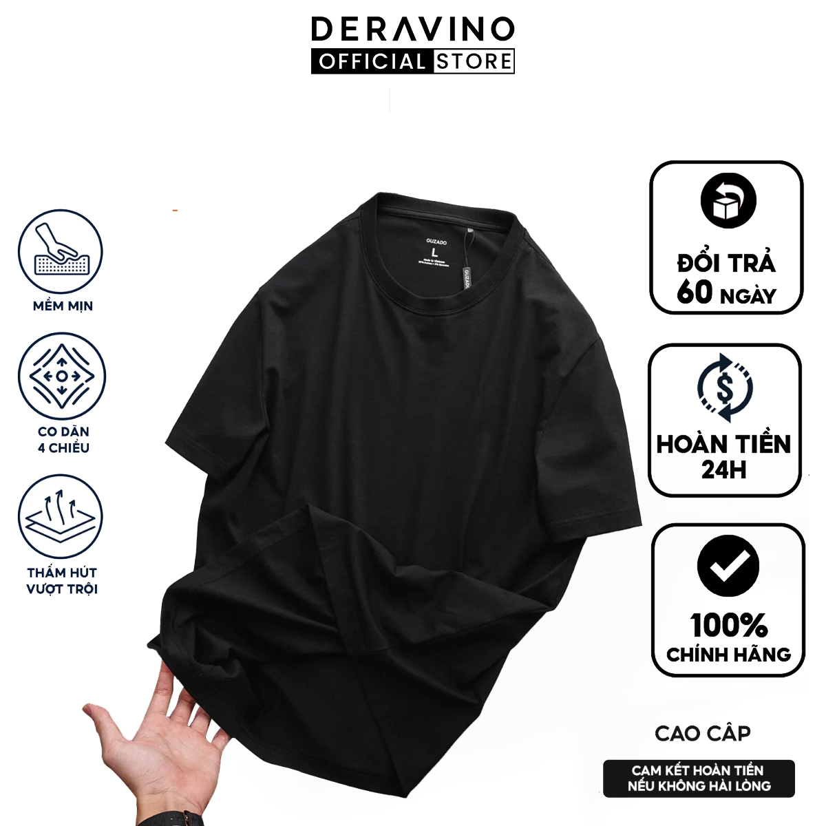 Áo thun nam deravino gts01 áo phông nam chất cotton thấm hút cực tốt, co giãn thoải mái, hàng chất lượng cao