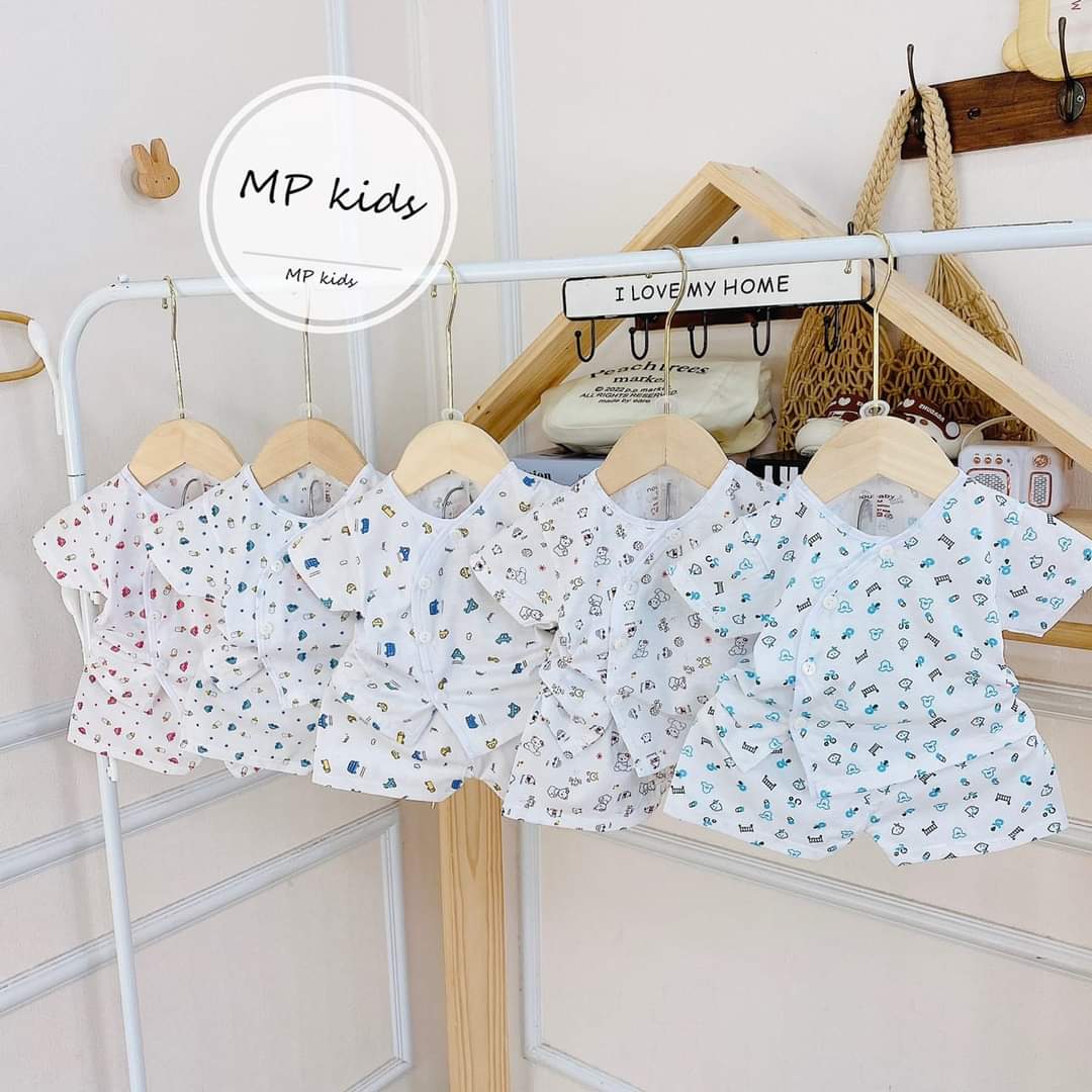 QUẦN ÁO TRẺ EM - Set 5 bộ cúc lệch trắng cho bé dưới 9kg (HỖ TRỢ PHÍ SHIP)