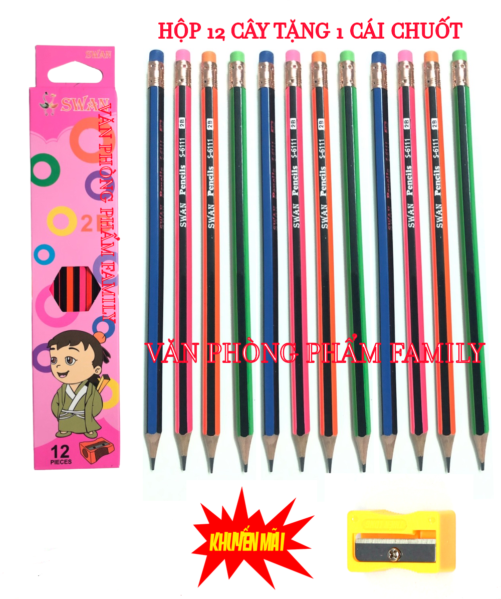 Hộp 12 cây viết chì cao cấp swan xuất khẩu được làm bằng chất liệu gỗ tỉ mỉ, nét chì đậm tặng kèm 1 cái chuốt