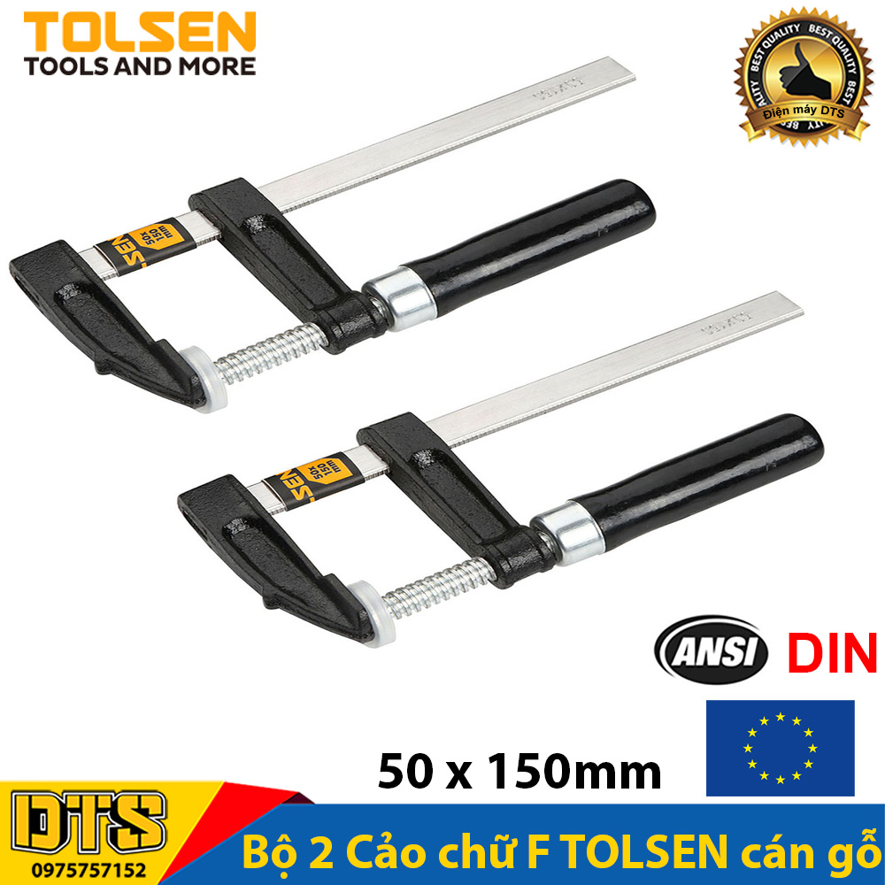 Bộ 2 Cảo chữ F cán gỗ  50 x 150mm TOLSEN - Tiêu chuẩn xuất khẩu Châu Âu (Vam kẹp gỗ chữ F)