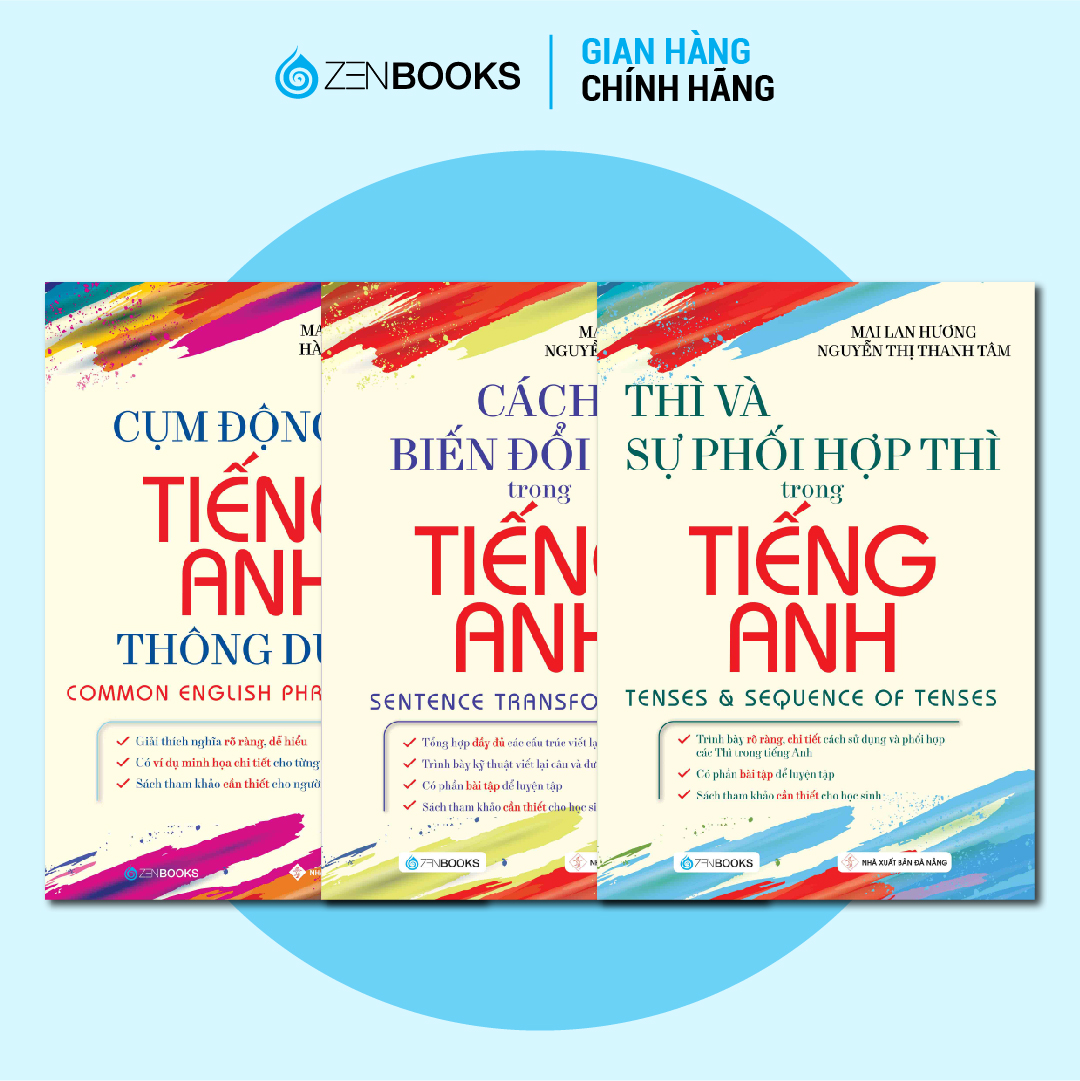 Sách - combo 3 cuốn thì và sự phối hợp thì, cụm động từ, cách biến đổi câu trong tiếng anh