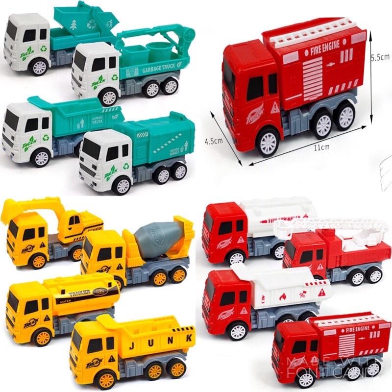 Bộ 4 xe ô tô xây dựng , môi trường, cứu hỏa, vận chuyển