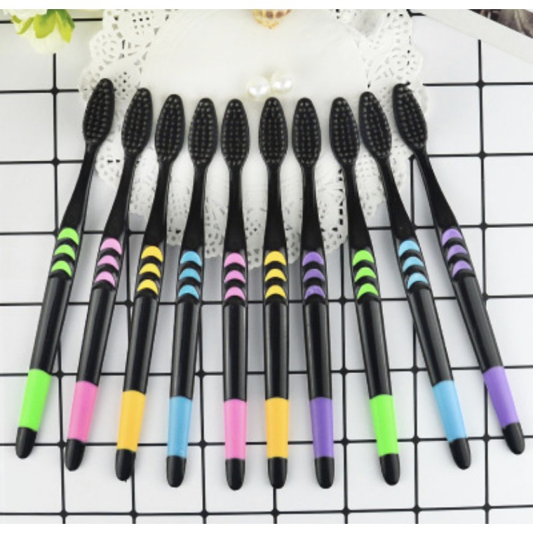 Set 10 Bàn Chải Đánh Răng than tre hoạt tính chống vi khuẩn