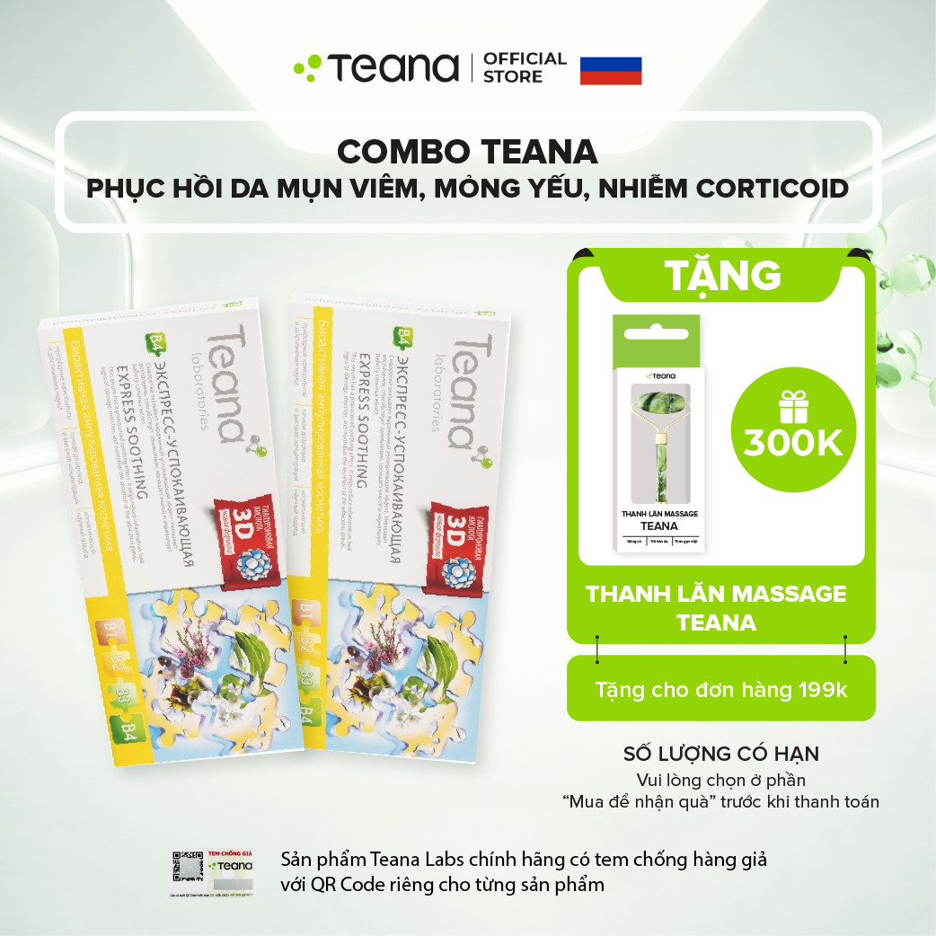 Combo Teana phục hồi da mụn viêm, mỏng yếu, nhiễm corticoid