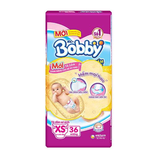 Tã dán bobby sơ sinh newborn siêu thấm size xs 36 tã dán bobby size xs tã dán bobby size xs - 36 miếng