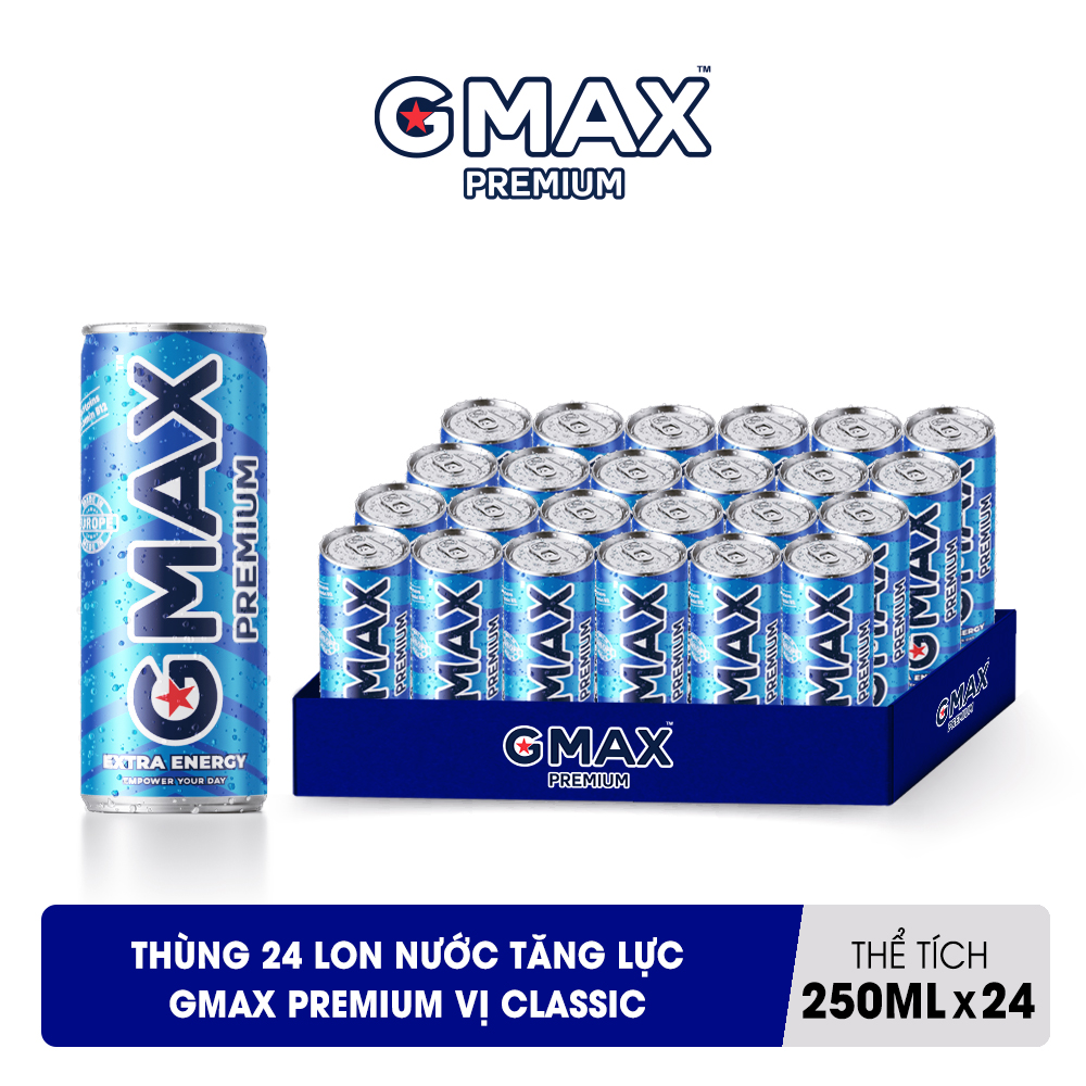 Thùng 24 lon nước tăng lực Gmax Premium vị Classic (250ml x 24)