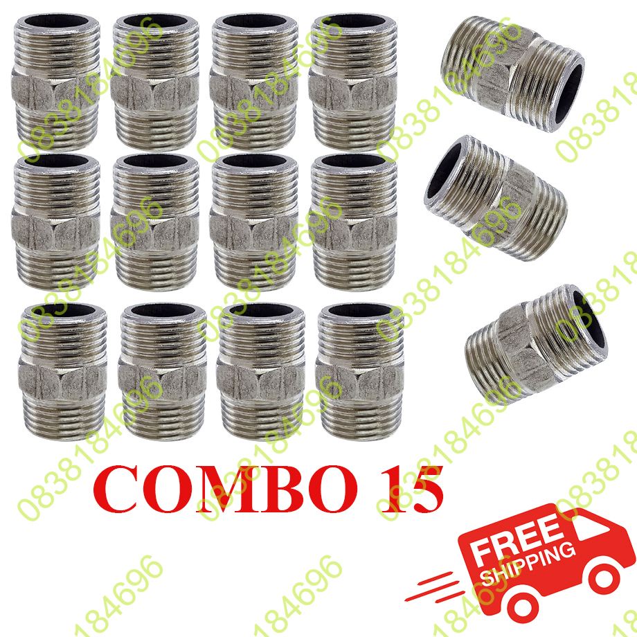 Combo 15 cái nối 2 đầu ren ngoài inox . ren ngoài 21mm