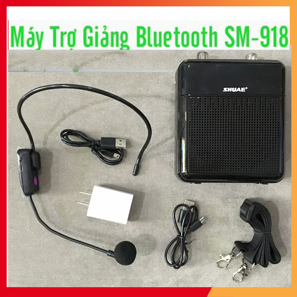 Loa trợ giảng Shuae SM 918 - Máy trợ giảng kèm micro cài tai không dây - Kết nối Bluetooth, AUX, USB, SD card, FM, Mic trợ giảng âm thanh rõ ràng sắc net, Pịn sạc dung lượng lớn