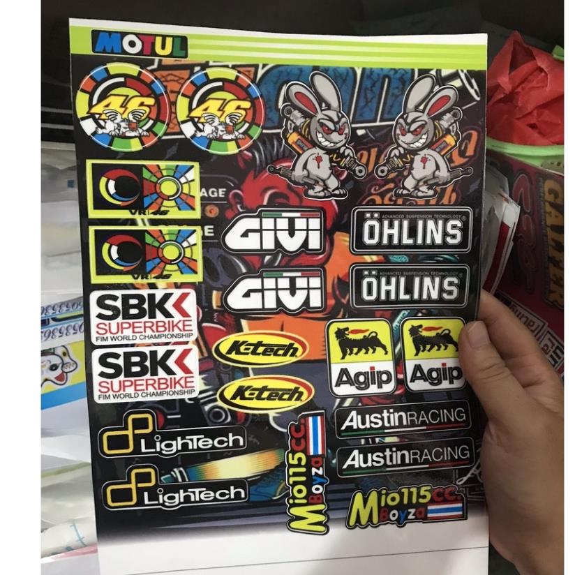 Combo miếng dán decal logo givi - chú thỏ cầm phuộc