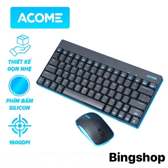 Hot deals - bộ bàn phím và chuột không dây nhỏ gọn acome akm2000 2.4ghz độ phân giải 1600dpi bảo hành 12 tháng