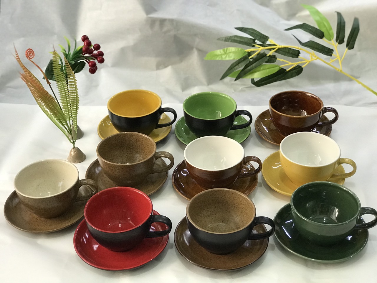 Bộ tách cafe capuchino nhiều màu gốm sứ Bát Tràng 180ml