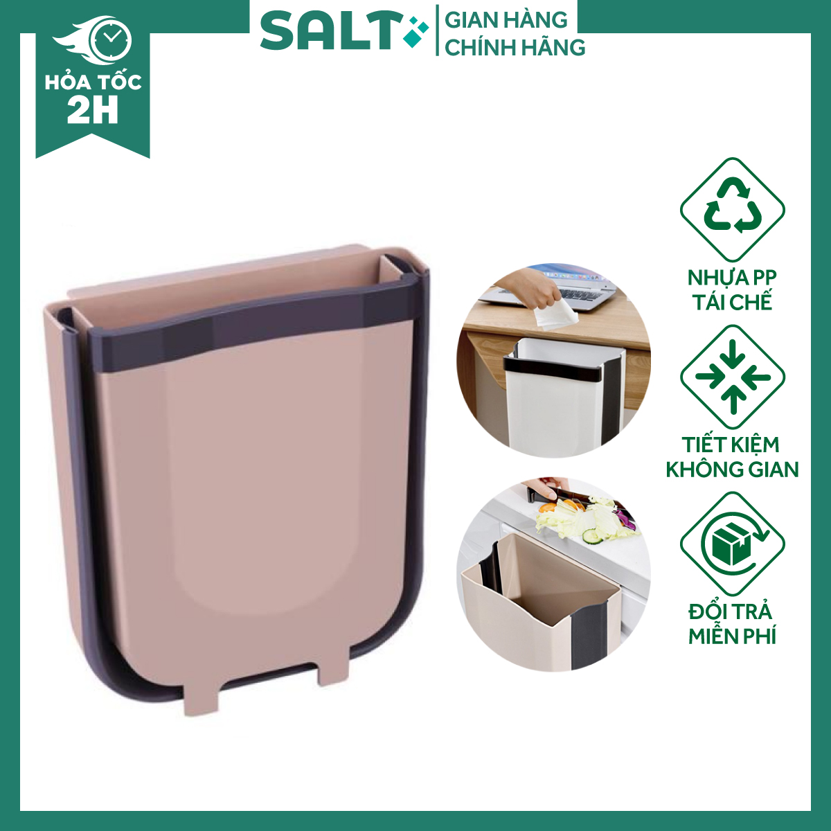 Thùng Rác Gấp Gọn Thông Minh Treo Cạnh Tủ 2 Size Tiện Lợi Full Box